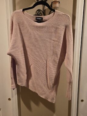 Express Cream Ribbed Crewneck Sweater
